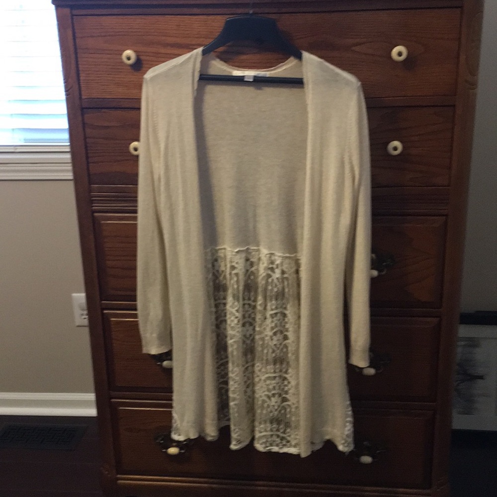 Open Front Cardigan with Lace Detail